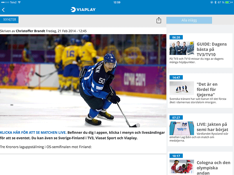 Bild 5: Webblänken "Klicka här..." fungerar inte i iPad-appen där man återvunnit innehåll från sin webbplats.