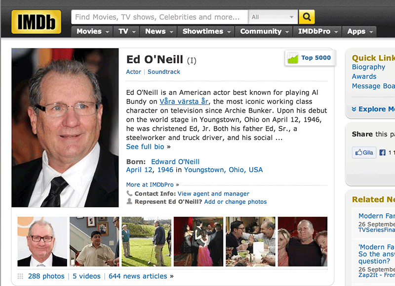 Bild 8: IMDB:s referensdata anpassar sig efter besökarens språk och mitt i engelsk text kommer svenska namnet för en serie fram.