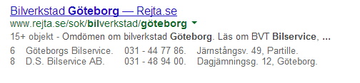 Bild 16: Kontaktuppgifter direkt i sökträffen på Google.