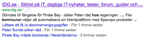 Bild 18: De senaste nyheterna är listade under huvudträffen på sökmotorn.