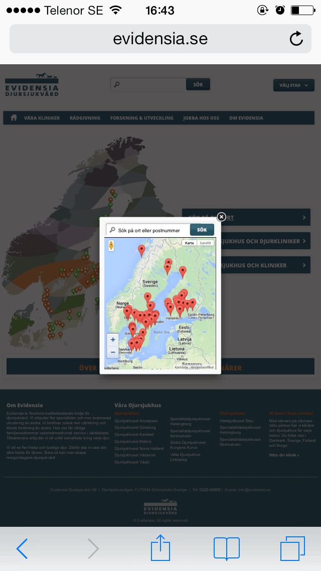 Bild 42: Hur en icke-responsiv webbplats kan se ut på iPhone 5S.