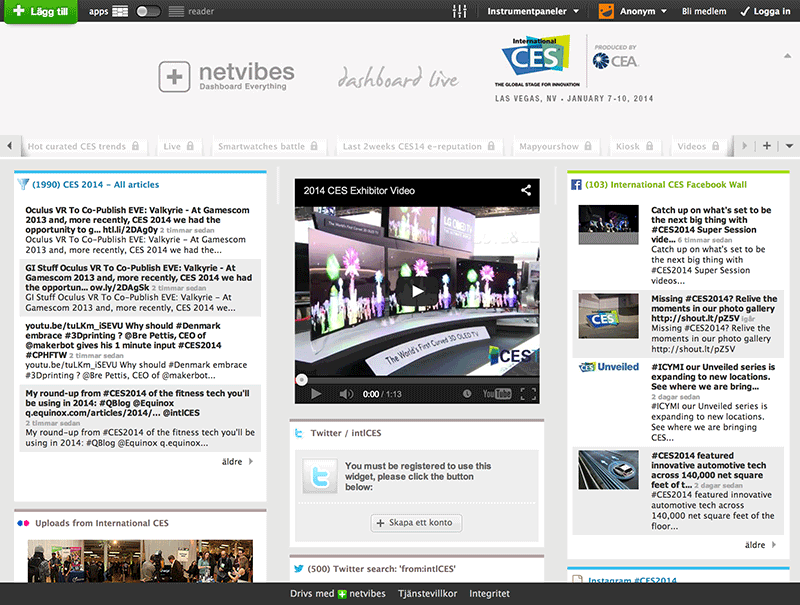 Bild 70: Webbtjänsten Netvibes var tidigt ute med SPA- funktionalitet som dashboards och sammanställning av datakällor.