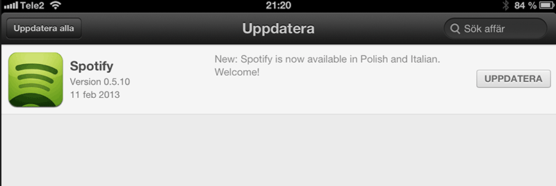 Bild 82: Kul uppdatering för de som pratar italienska eller polska, men för majoriteten var det en rätt onödig information.